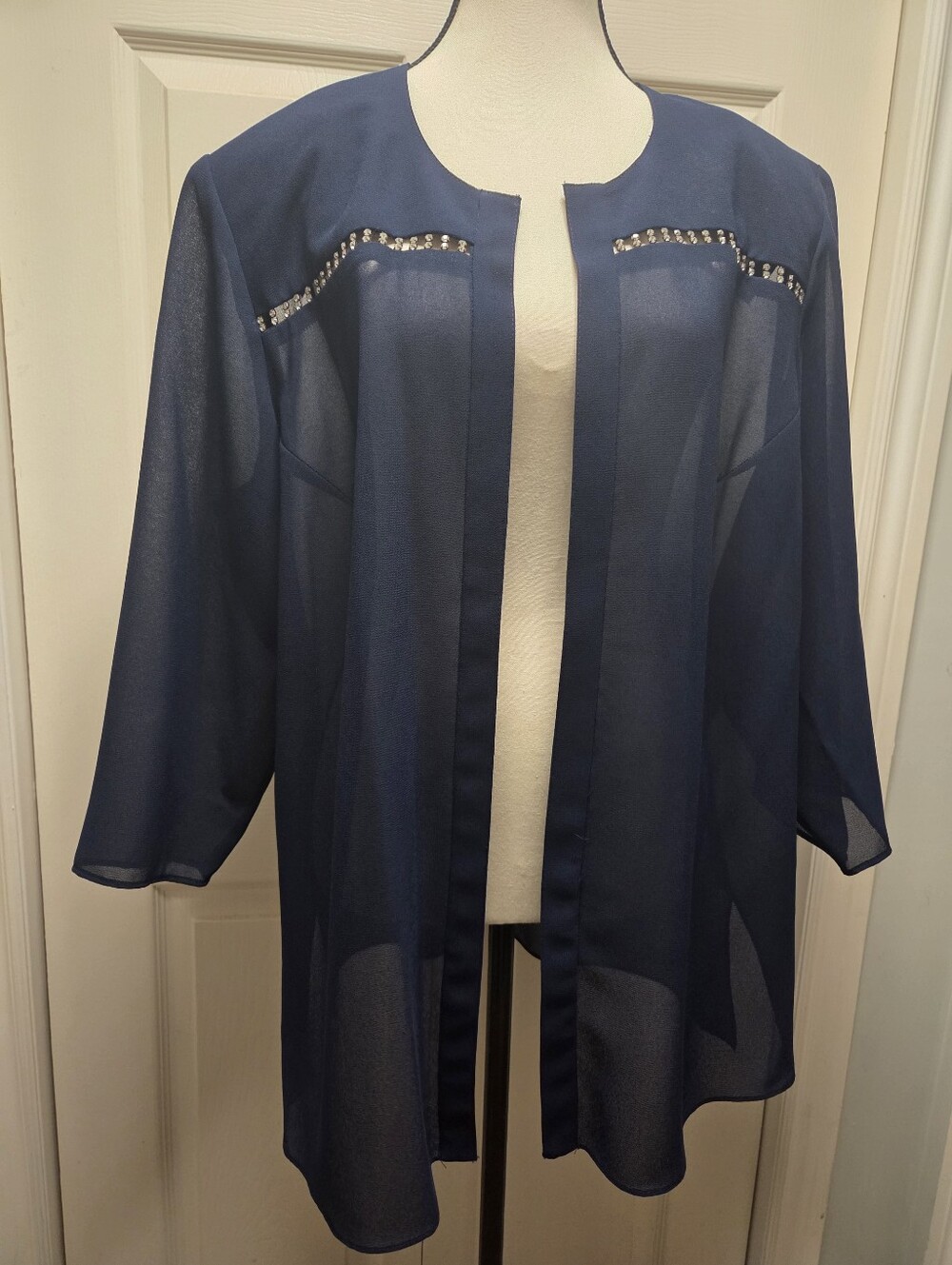 Vintage Sheer Open-Front Evening Coat with Rhinestone Trim And Shoulder Pads